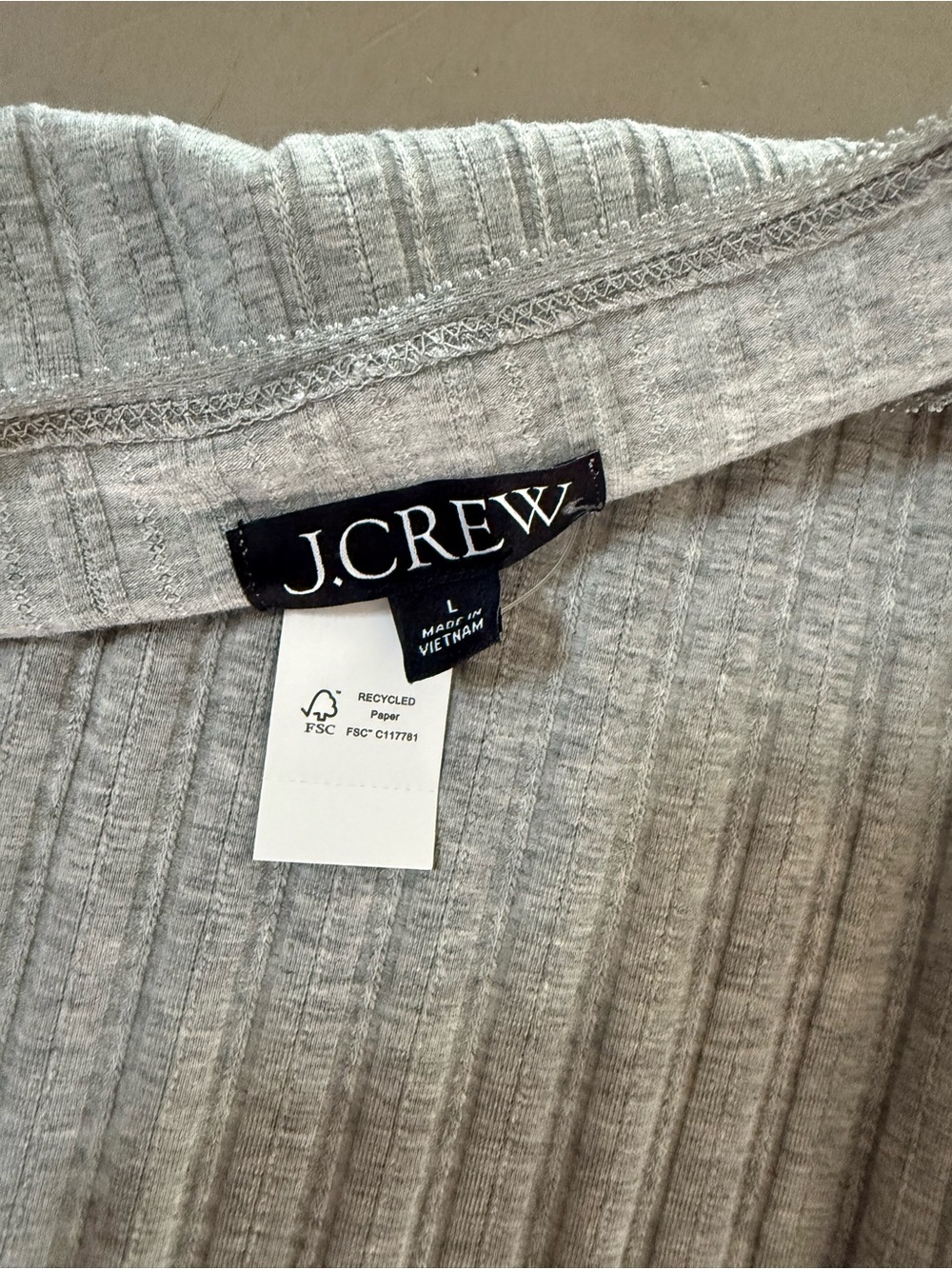 NWT J. Crew Light Gray Ribbed Long-Sleeve Crewneck Top - Picture 3 of 3